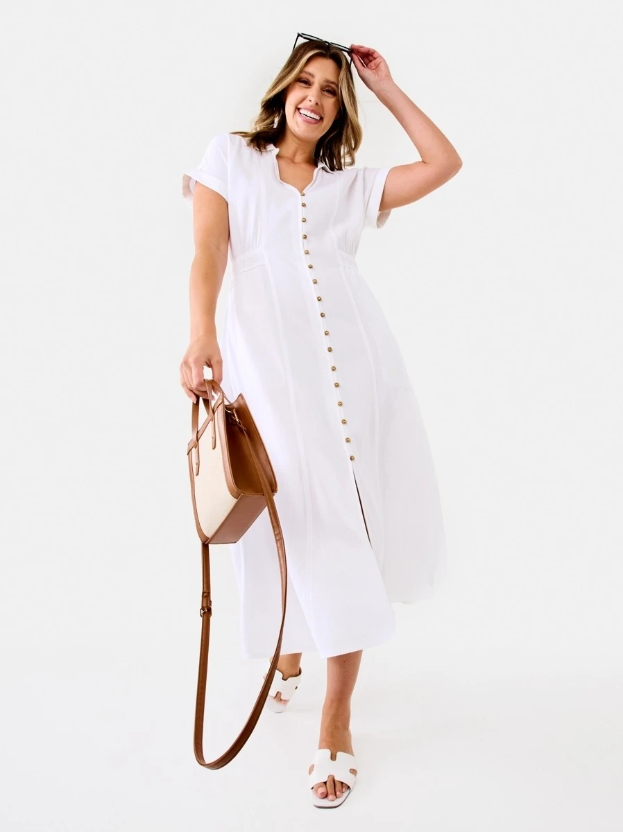 V-Neck Collared Midi D