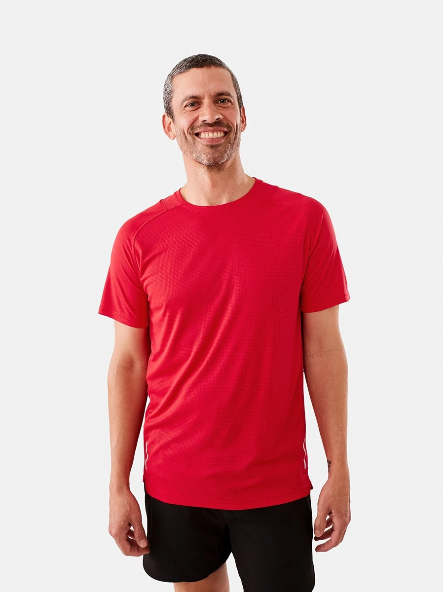 Talent Wearing Neon Red Active Mens Performance T-s