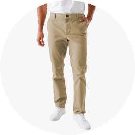 Man Wearing Beige Straight Stretch Chino P