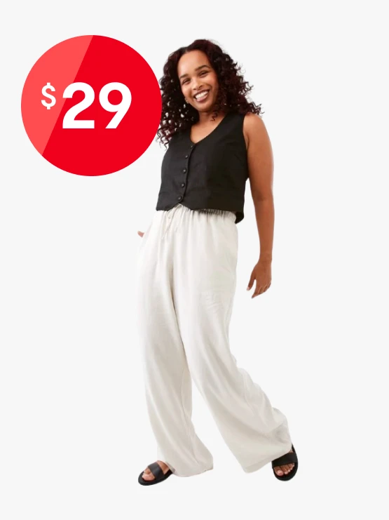 Linen Blend Wide Leg Pants