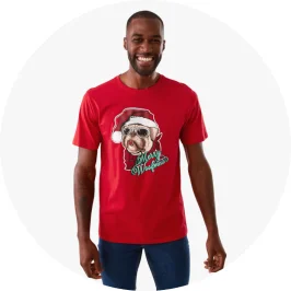 Man Wearing Red Christmas T-s