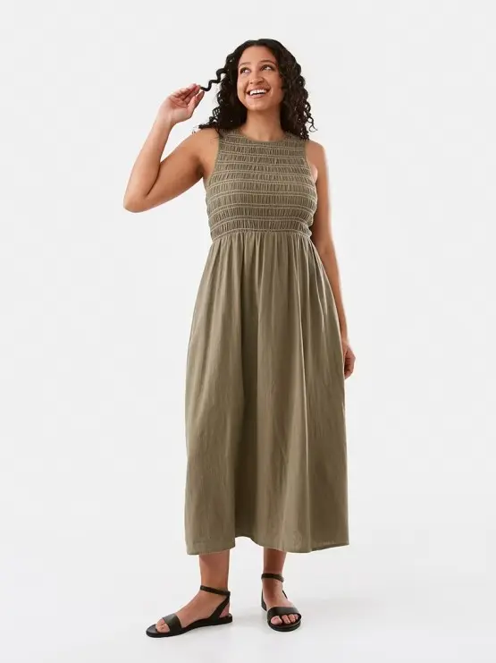 Sleeveless Shirred Bodice Midi D