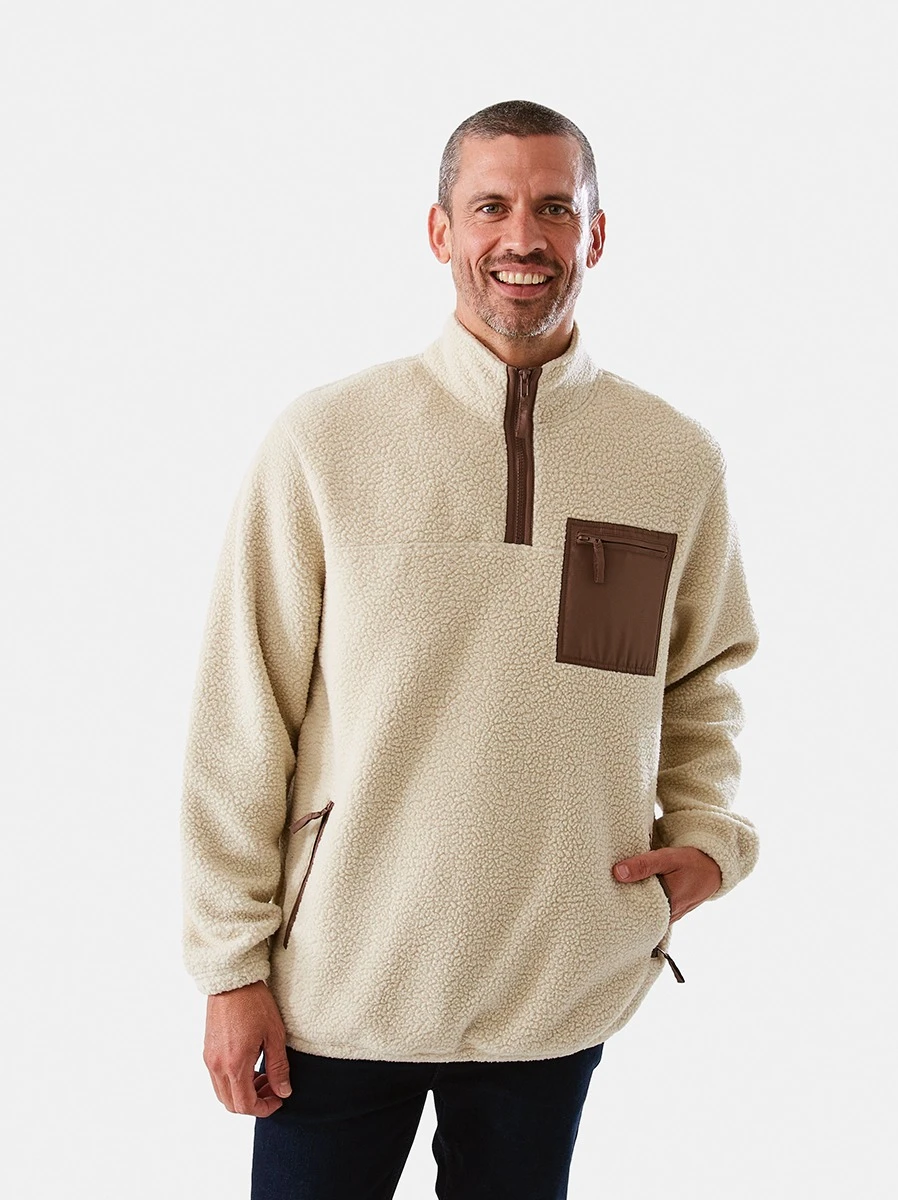 Man Wearing Sherpa Fleece 1/4 Zip Sweatshirt