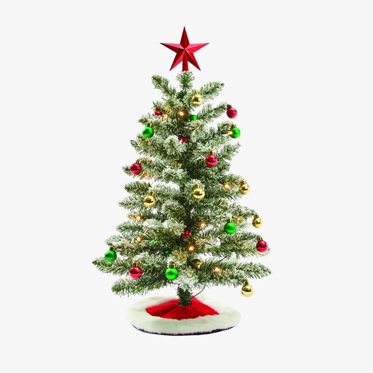 60cm (2ft.) Light Up Mini Green Flocked Christmas Tree Decorated