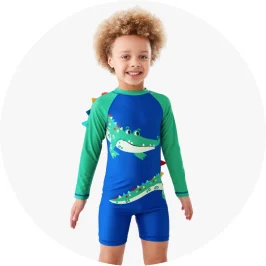 Boy Wearing Blue Colour Crocodile Print Long Sleeve Novelty Swim