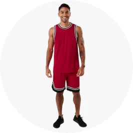 Active Red Mens Basketball Tank and Sh