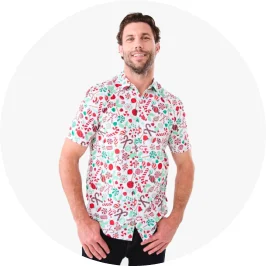 Man Wearing Candy Print Short Sleeve Christmas S