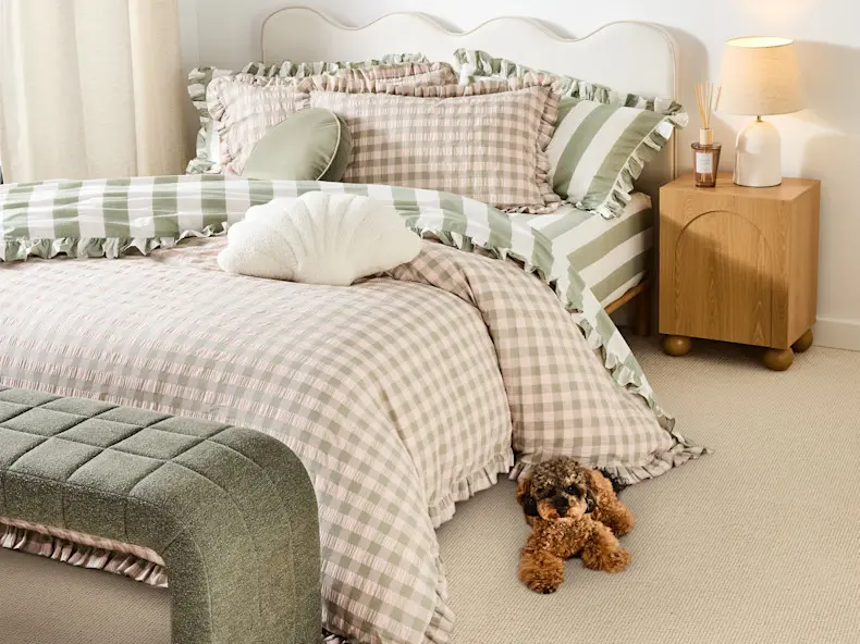 gingham ruffle cotton quilt cover set