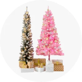 Decorated Slim Christmas Tree and Pink Christmas 