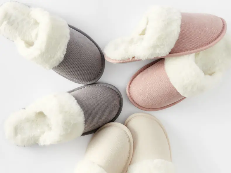 womens grey, pink and cream coloured scuff slippers