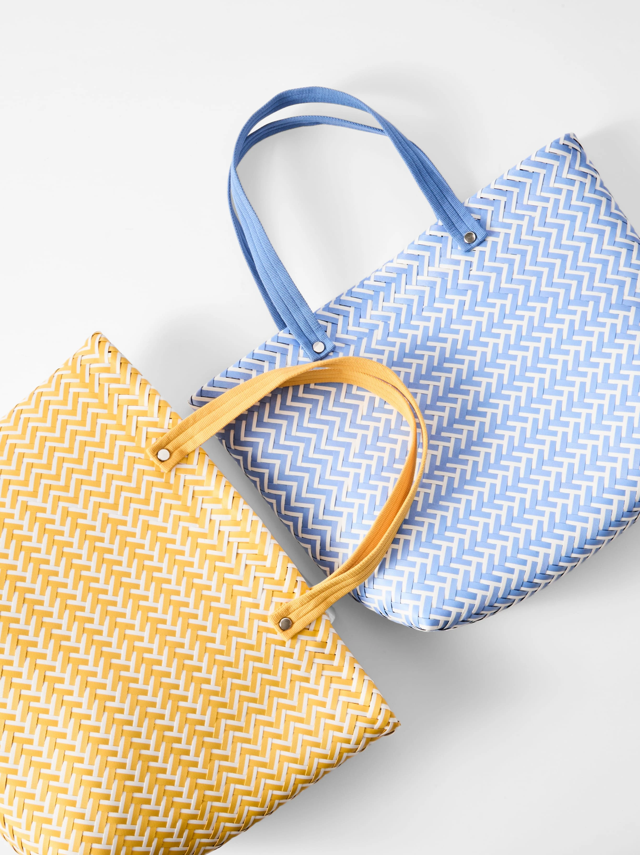 Large Basket Weave Tote Bag- Yellow & Blue co