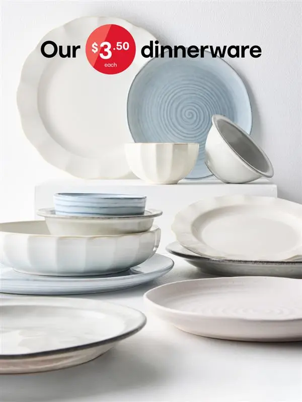 Assortment of dinnerware from $3.50