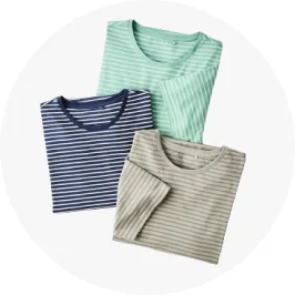 Flat lay assortment of Australian Grown Cotton Stripe T-Sh