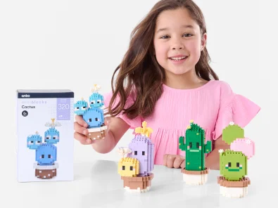 Girl playing with Mini Blocks Flower Series: Cactus - Assorted