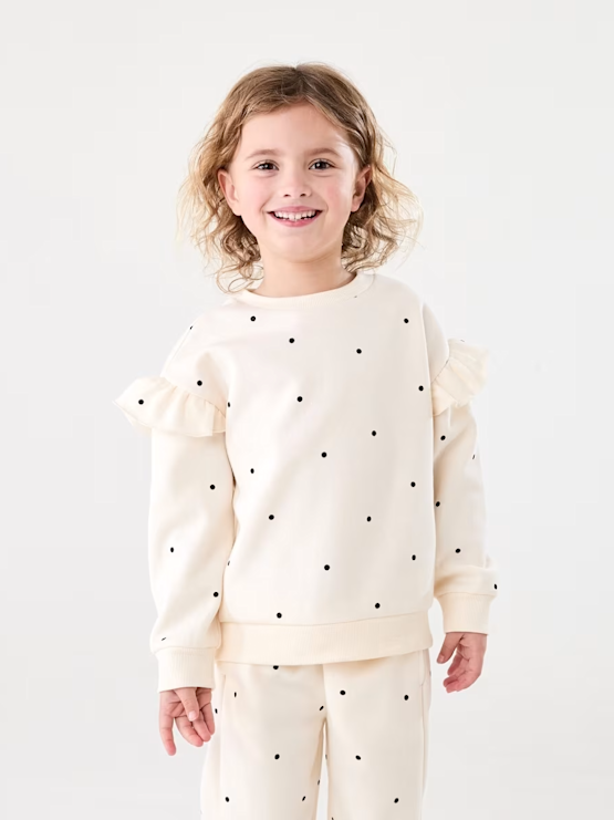 Frill Sleeve All Over Print Crew Neck Sweats