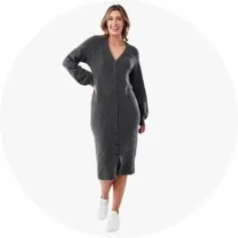 Womens Grey Long Sleeve Cardigan Knit Midi D