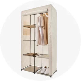 Linen Look Covered Wardrobe in Beige C