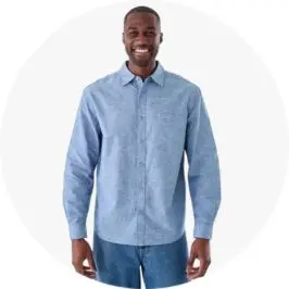 Mens Blue Long Sleeve Cotton Linen S