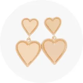 Double Heart Drop Earrings - Gold Tone