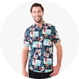 Man Wearing Navy Short Sleeve Christmas Print S