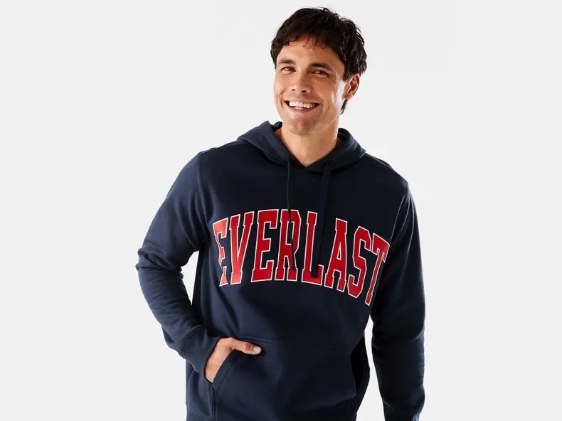 man wearing everlast branded hoodie