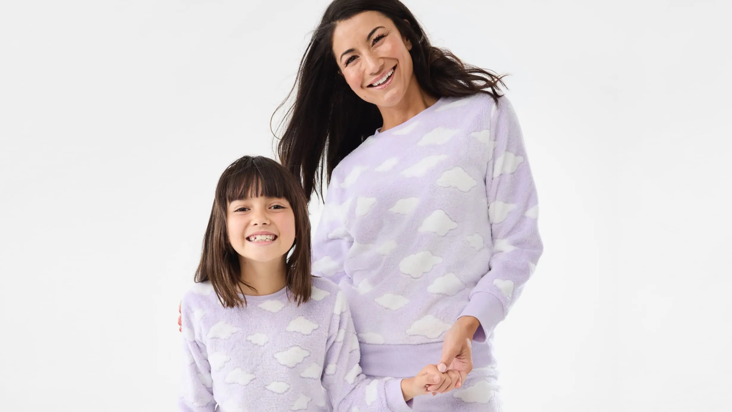 Top and Pants Fleece Pyjama matching set with mum and little daughter