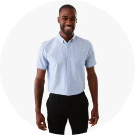 Man Wearing Light Blue Short Sleeve Oxford S