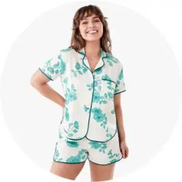 Womens Short Sleeve Top and Shorts Matte Satin Pyjama