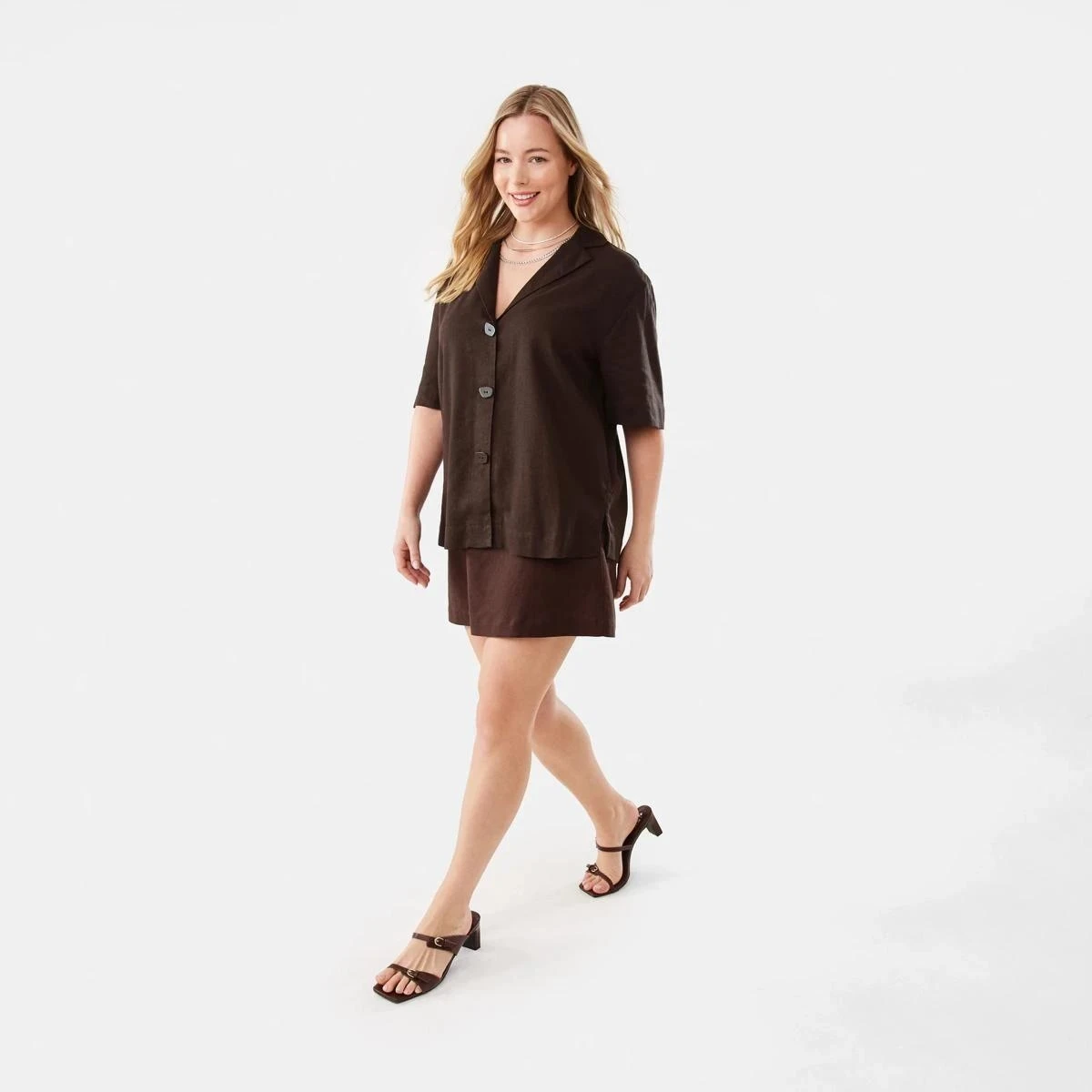Short Sleeve Boxy Linen Blend Shirt