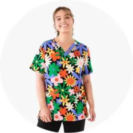 Unisex Work Short Sleeve Print Scrub