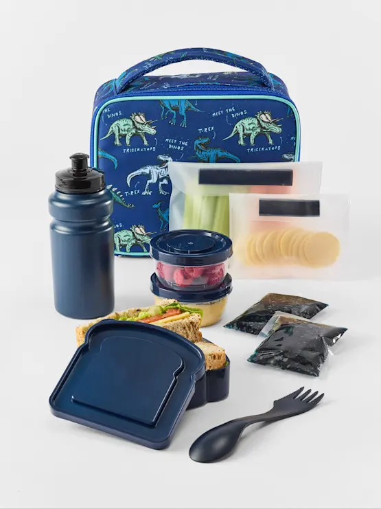 Dinosaur Lunch Box and Dark Blue Drink Bo