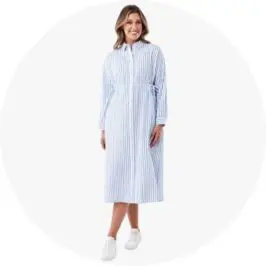 Womens Long Sleeve Ruched Front Midi Shirt Dress- Str