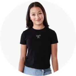 Black Short Sleeve Embellished Baby T-shirt for Girls 