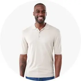 Mens Beige Knit Polo T-s
