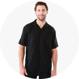 Mens Black Short Sleeve Double Cloth S