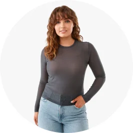 Woman Wearing Grey Long Sleeve Mesh Print