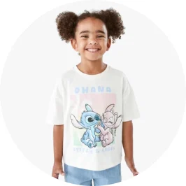 Young girl wearing Stitch License Short Sleeve T-s