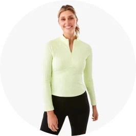 Woman Wearing Lime Active Long Sleeve 1/4 Zip Ultrasoft