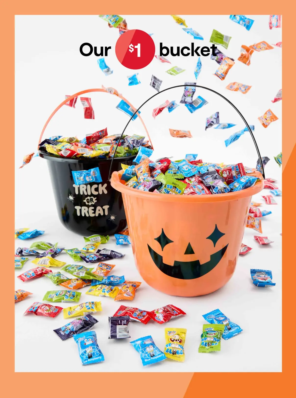 Halloween Trick or Treat Buckets Filled with Candy