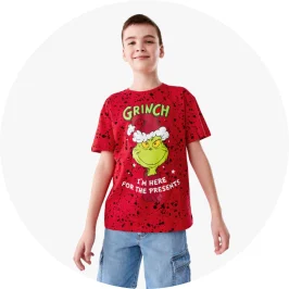 Boy Wearing Red Grinch Christmas T-S