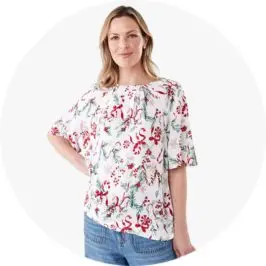 Womens Short Sleeve Christmas Tuck