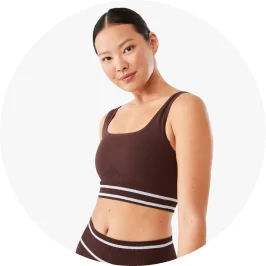 Woman Wearing Active Seamfree Square Tipping Crop Top- B