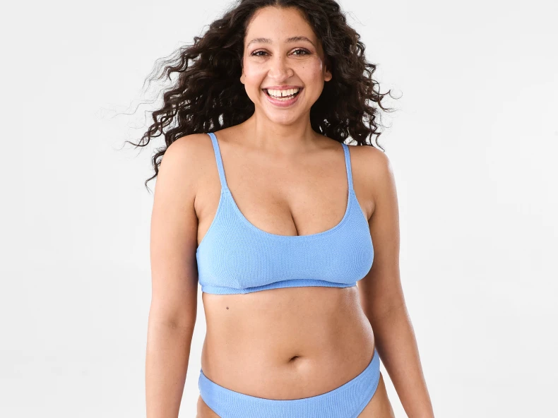 Womens Crinkle crop bikini top blue colo