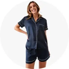 Short Sleeve Top and Shorts Satin Pyjama Set for W