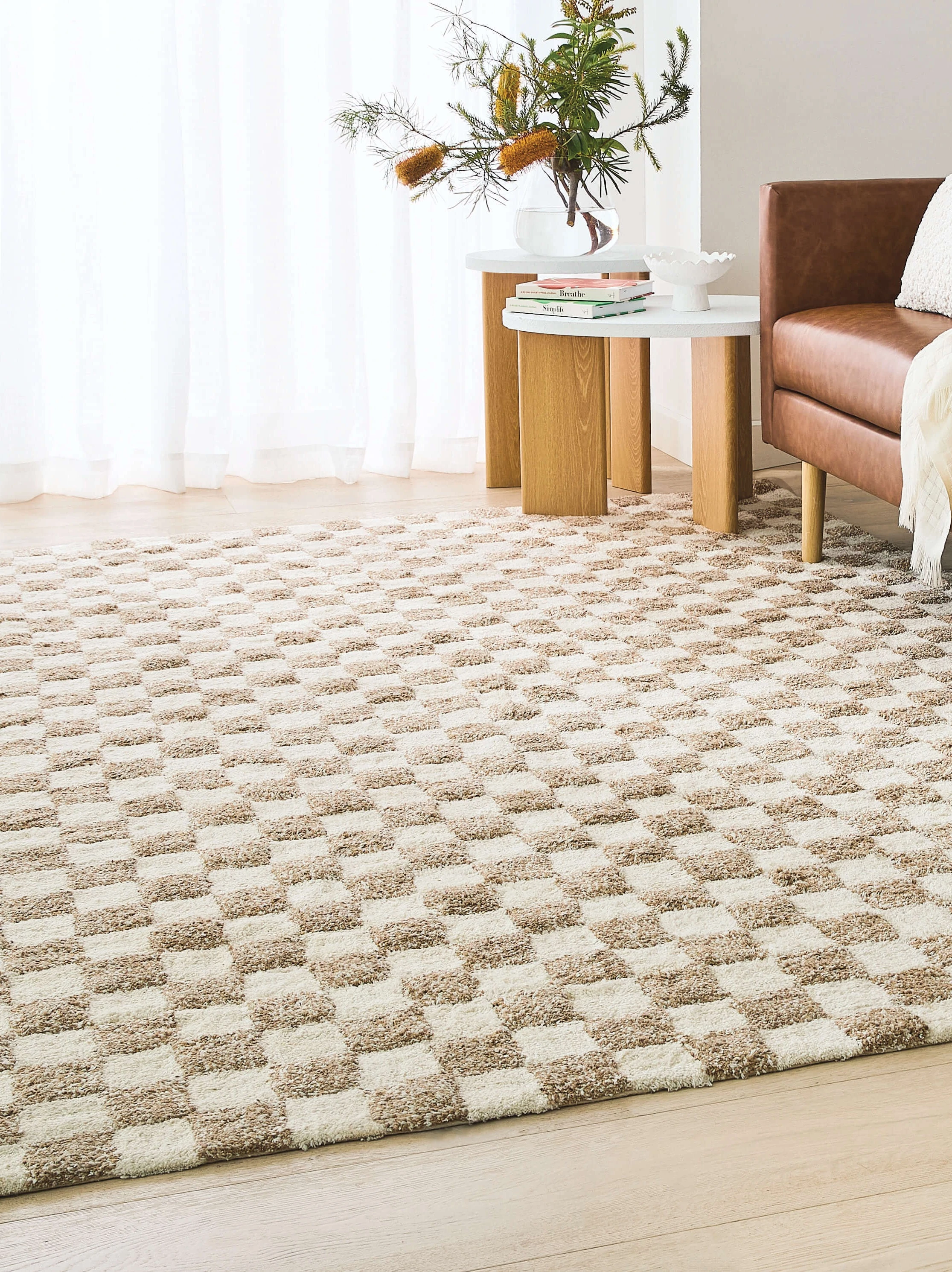 Beige Checkerboard Rug- L