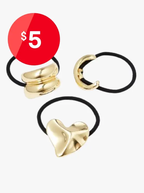 3 Pack Metal Heart Hair Tie