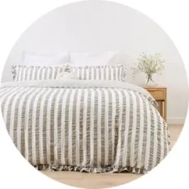 Ruffle Stripe Cotton Reversible Quilt Cover Set - King Bed, Seag
