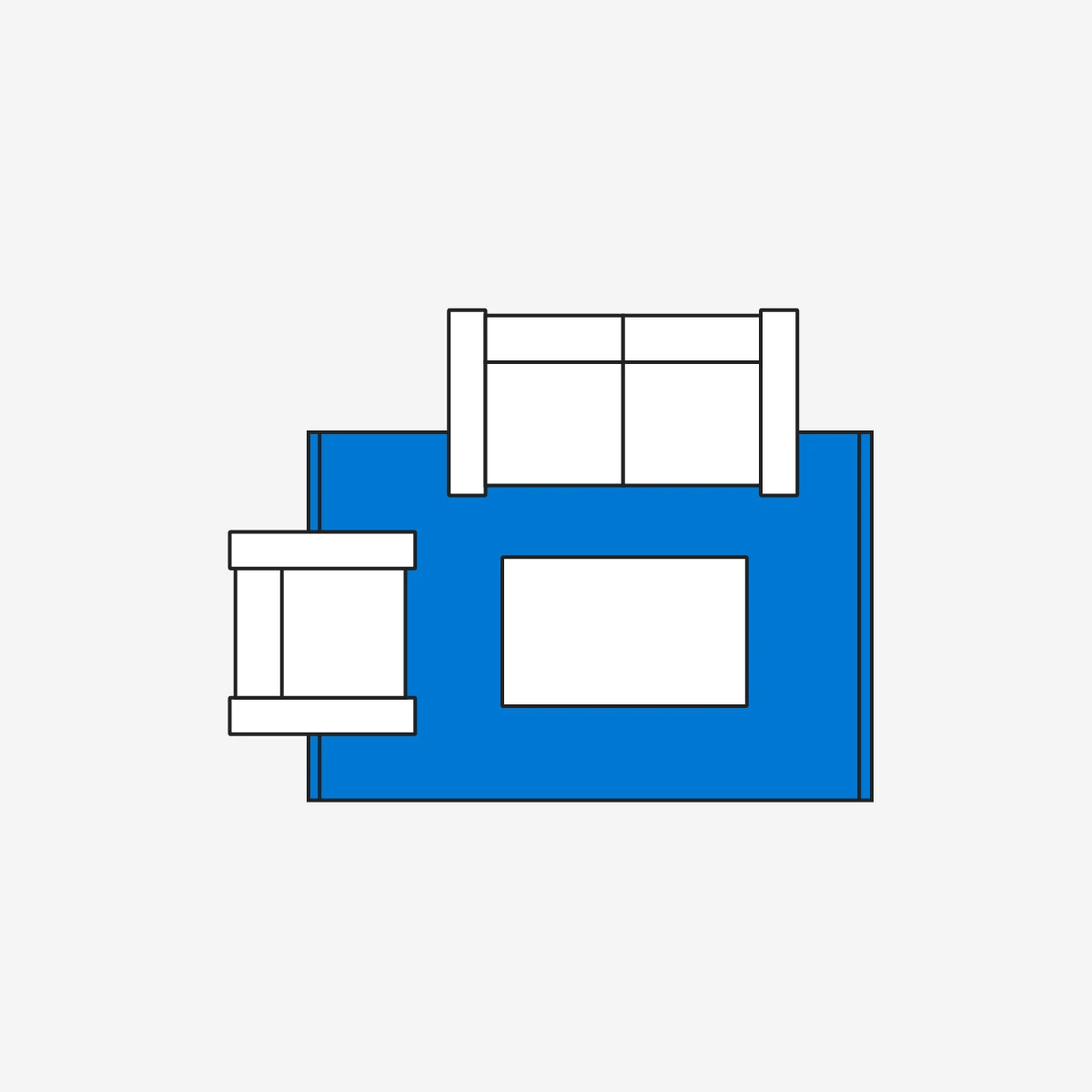 Rug layout representation for 2+1 seater sofa in living room