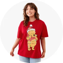 Woman Wearing Short Sleeve Winnie The Pooh License Christmas T-s