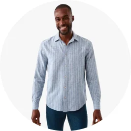 Man Wearing Striped Linen Blend Long Sleeve Blue S